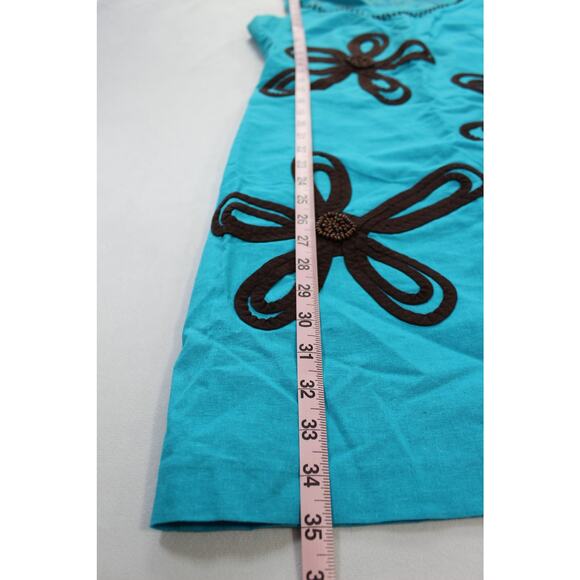 Signature by Robbie Bee Blue Brown Floral Beaded Linen Dress Size 8 - Picture 7 of 7